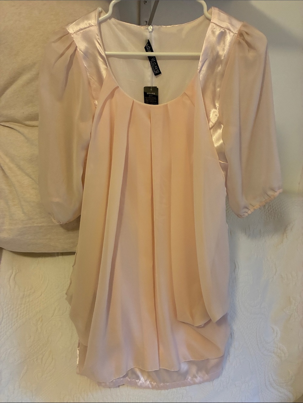 Baby Pink Chiffon Draped Over Pink Satin Mini Dress- NWT